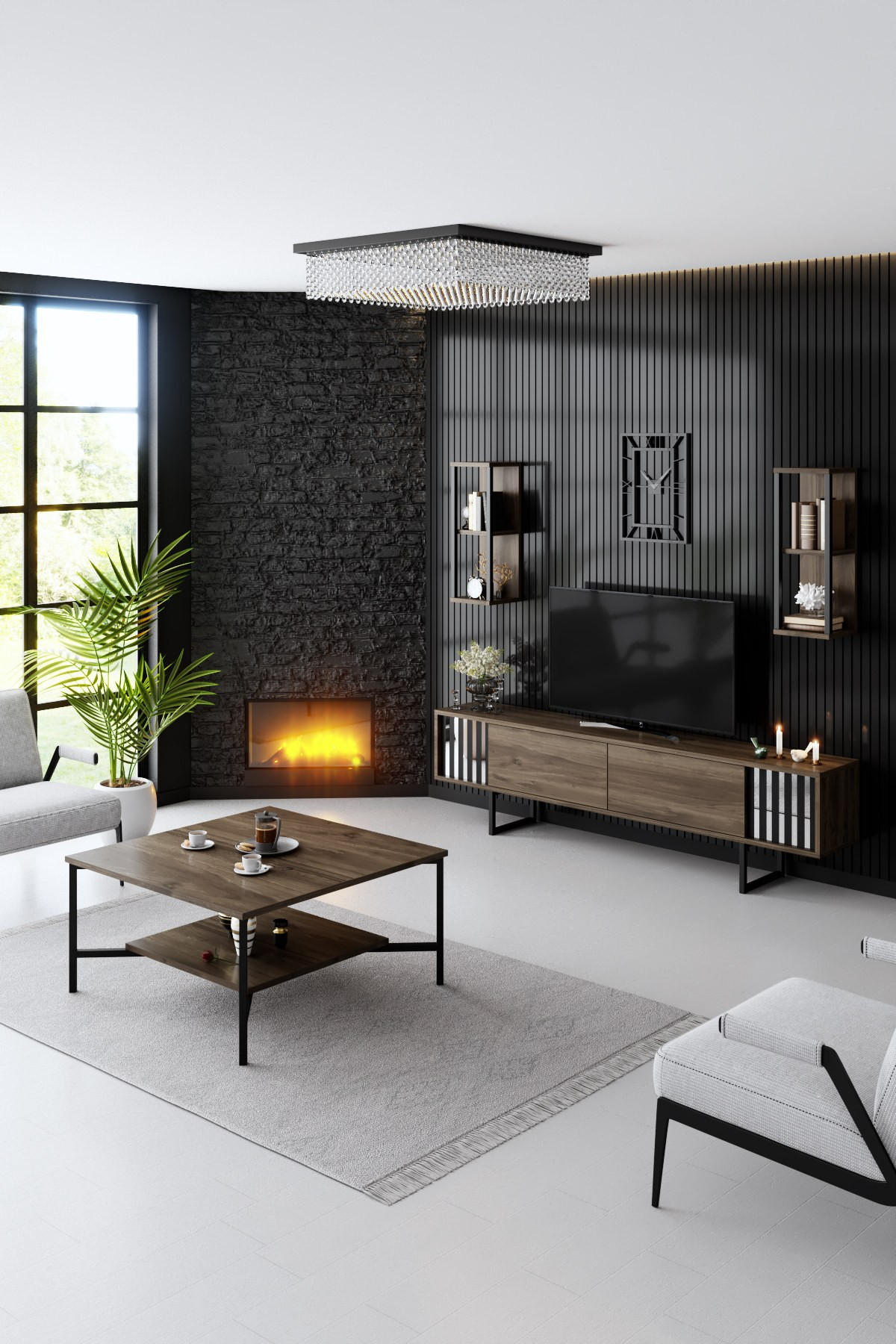 TV-MÖBEL Chrome Line Nussbaum-Schwarz - Nussbaumfarben/Schwarz, Holz (180/48/30cm) - Habitat Garten
