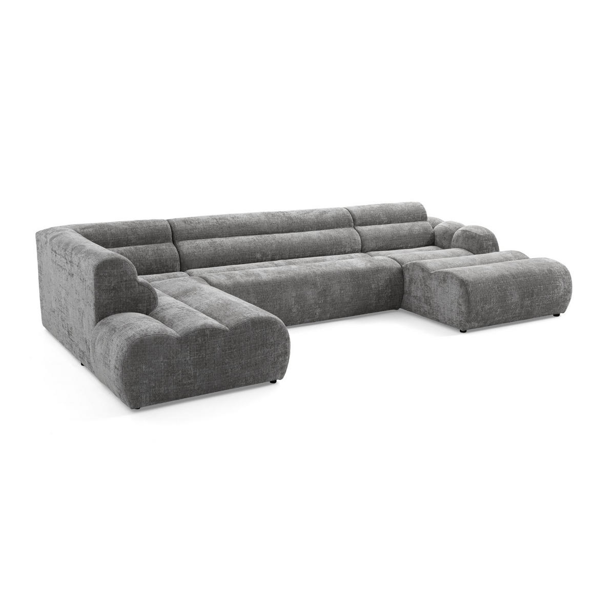 6-SITZER modulares Wohnlandschaft U XXL VEER SET 4 Links, 368 x 190 cm, Chenille Webstoff Grau - Schwarz/Grau, Holz/Kunststoff (368/75/190cm) - Muffo