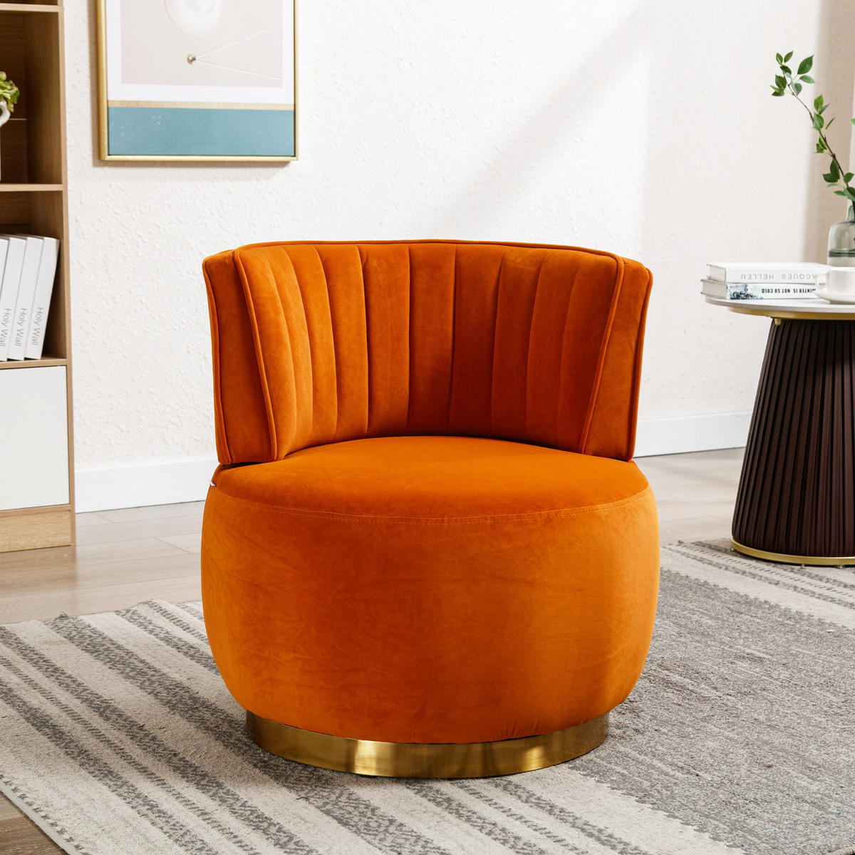 DREHSESSEL 62,5/62/69,5 cm aus Samt mit 360°-Drehfunktion in Orange - Orange, Textil (62/69.5/62.5cm) - BEAOK