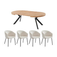 SET Tisch KOMONI + 4 Stühle MORONI - Holzfarben & Cremefarben - Schwarz, Holz (220/76/120cm) - Vente-Unique