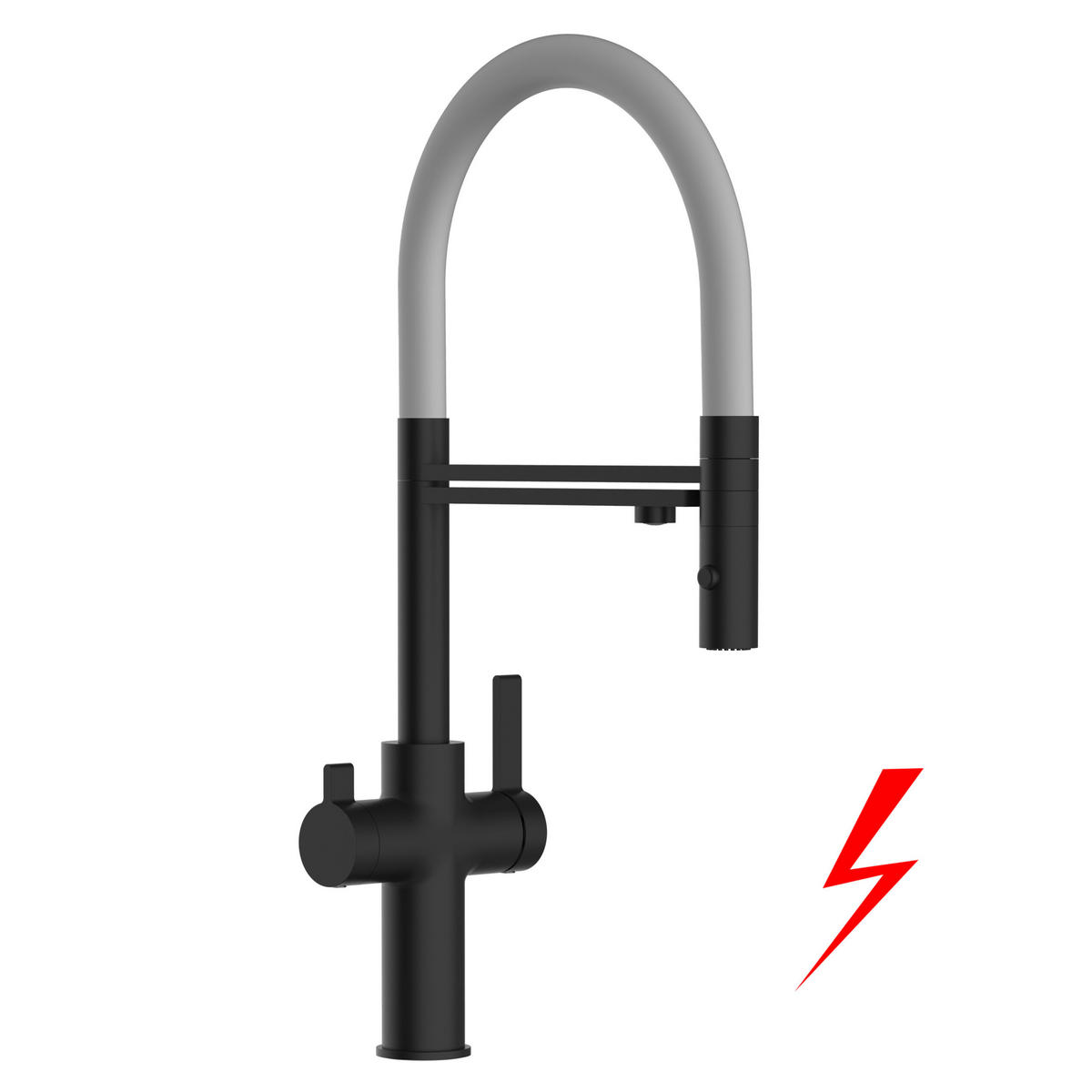 NIEDERDRUCK-3-WEGE-KÜCHENARMATUR, Schwarz Matt und Grau, 2-Strahl-Brause - Grau, Metall (20.61/48/20.61cm) - VIZIO