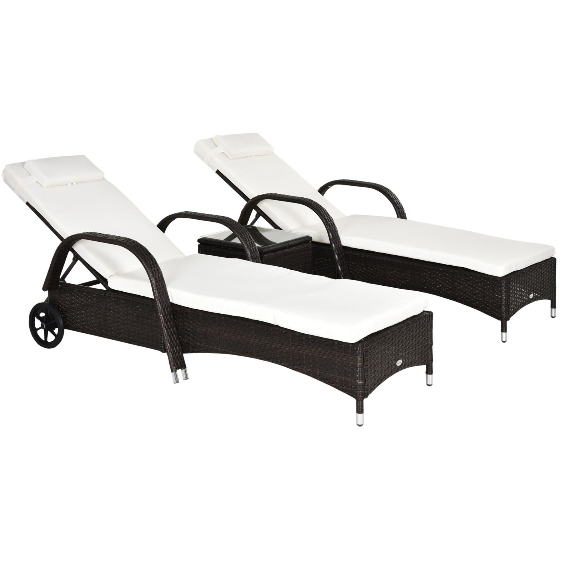 SONNENLIEGEN-SET aus Metall in Braun mit Beistelltisch & verstellbaren Lehnen - Braun, Metall (73/30/200cm) - Modfu