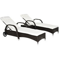 SONNENLIEGEN-SET aus Metall in Braun mit Beistelltisch & verstellbaren Lehnen - Braun, Metall (73/30/200cm) - Modfu