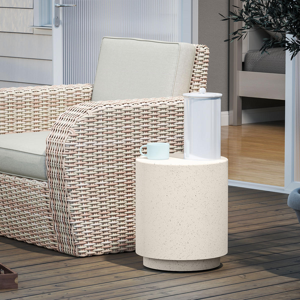 BEISTELLTISCH mit Stein-Optik, Ø37 x 43 cm, Cremeweiß - Creme, Naturmaterialen (37/37/43cm) - HOMCOM