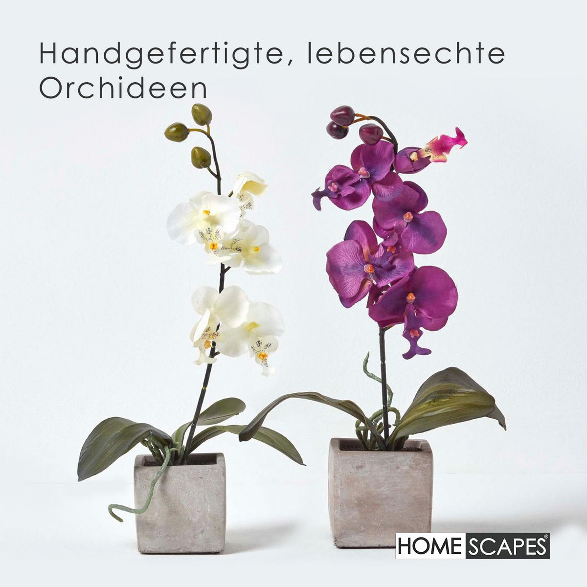 KUNSTBLUMEN 2er-Set Orchideen weiß & lila im Deko-Topf, 40 cm - Multicolor, Kunststoff (40cm) - Homescapes