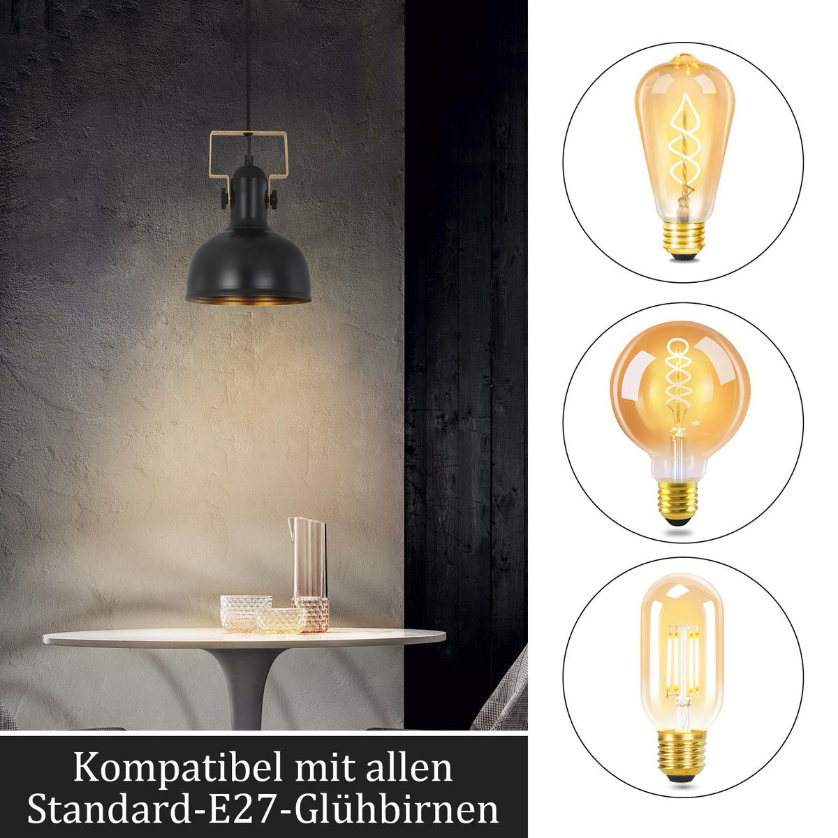 HÄNGELEUCHTE Thilo 1-flammig 18/18/175 cm - Schwarz, Metall (18/18/175cm) - Nettlife