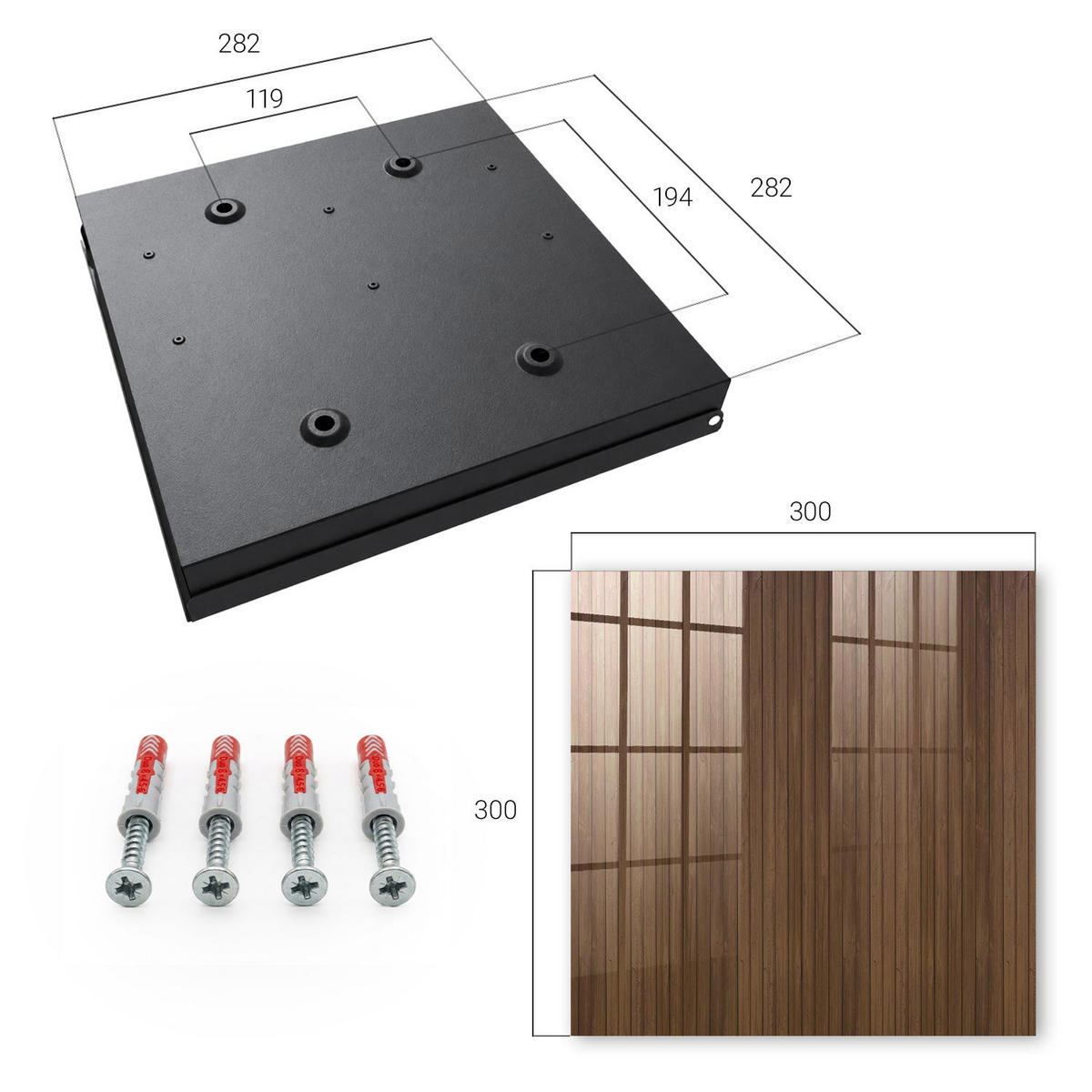 SCHLÜSSELBOX Schwarz 30x30 cm- Türöffnung nach rechts - Holzbretter - Braun, Metall (30/30/5cm) - TULUP