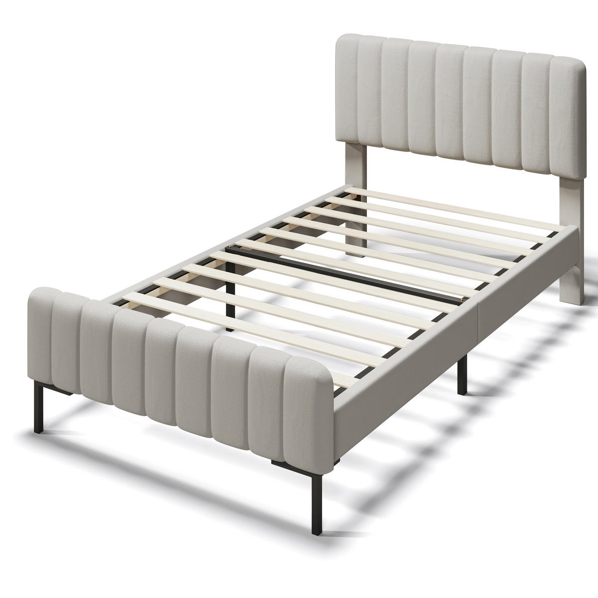 POLSTERBETT 90/200 cm Grau-Beige mit verstellbarem Kopfteil und Lattenrost aus Leinen Mit Matratze - Grau, Textil (90/200cm) - OKWISH