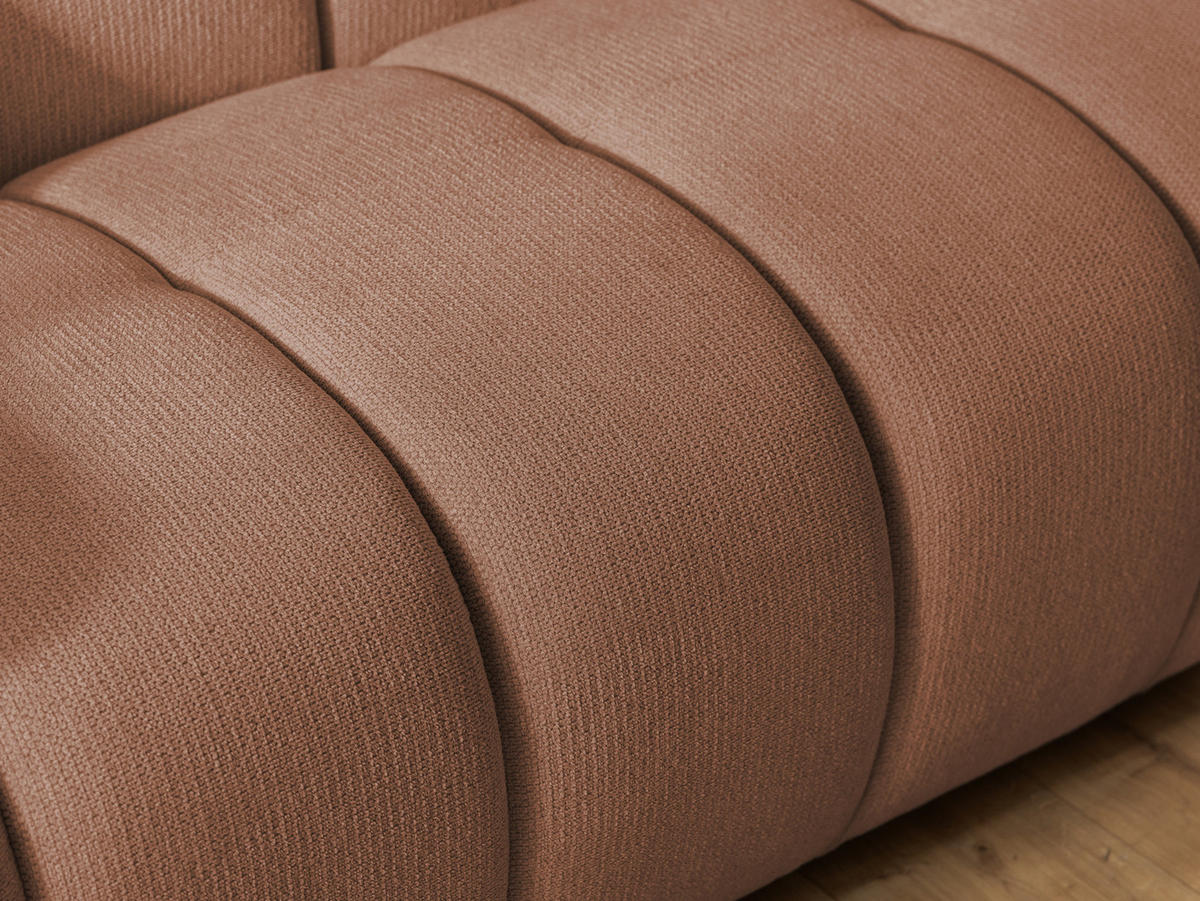 3-SITZER SOFA Nubira in tief gesteppter Bubble-Optik aus weichem Terrakotta Strukturstoff im modernen Design - Terracotta/Schwarz, Holz/Kunststoff (228/69/89cm) - S-Style Möbel