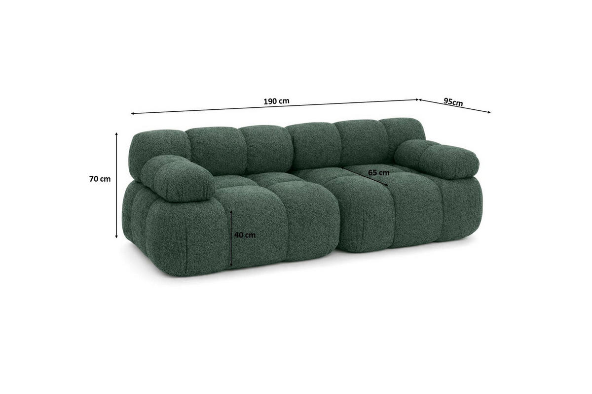 COUCH, 2-Sitzer Modular, Bouclé-Stoff Abriamo, Dunkelgrün, Selia - Dunkelgrün, Holz (190/70/95cm) - Kaiser Möbel