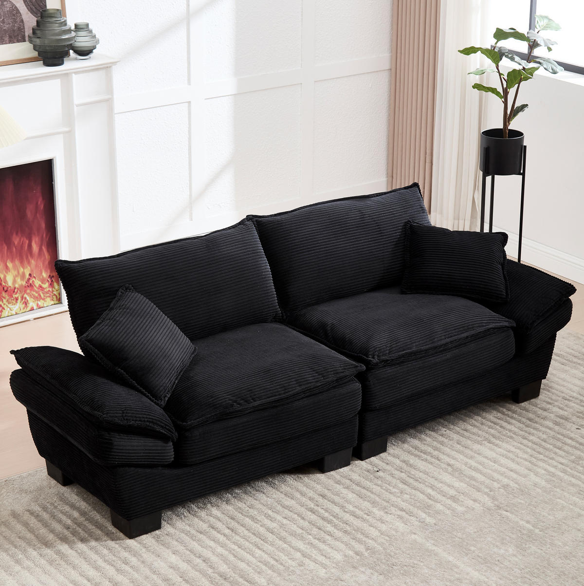 SOFA 2-Sitzer mit ultratiefem Sitz ca. 224 x 81 x 81 cm Velvet Black - Schwarz, Kunststoff (224/81/81cm) - Meubliv