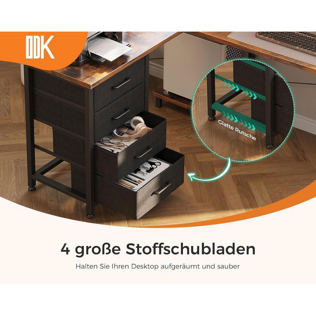 ECKSCHREIBTISCH mit Steckdose und USB 155 x 110 cm Vintage-Braun - Braun, Holzwerkstoff (110/155/76cm)