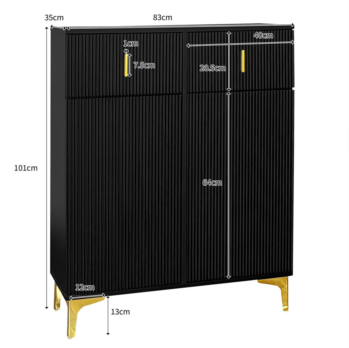 SIDEBOARD 83/101/35 cm Schwarz aus Spanplatte mit 2 Schubladen und 2 Türen - Schwarz, Holzwerkstoff (35/101/83cm) - OKMYHOME