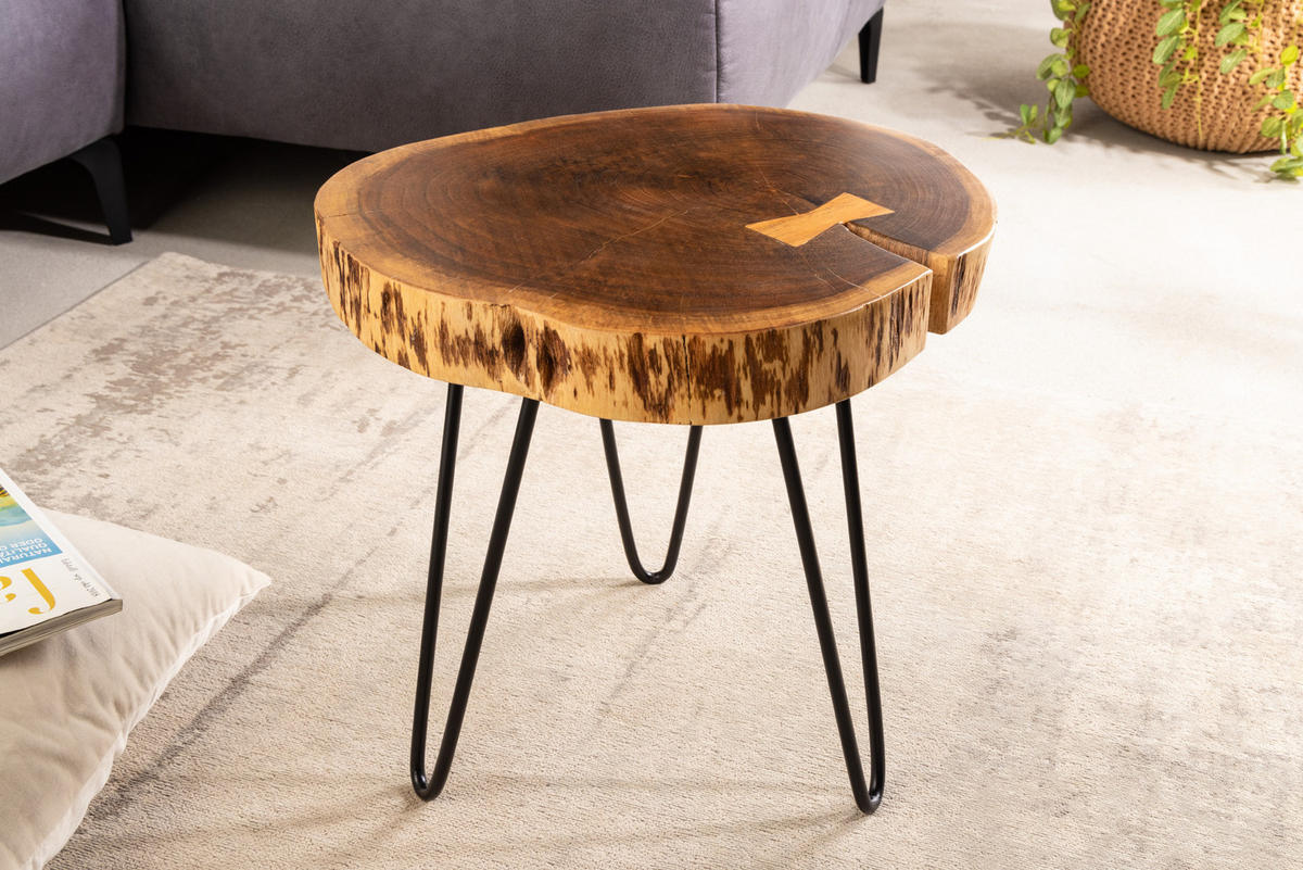 BEISTELLTISCH GOA Akazie Natur 40cm - Schwarz/Braun, Holz/Metall (40/40/40cm) - riess-ambiente