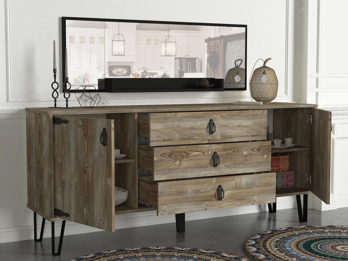 SIDEBOARD Costa mit Spiegel Eiche - Eichefarben/Schwarz, Holzwerkstoff/Metall (180/78/45cm) - moebel17
