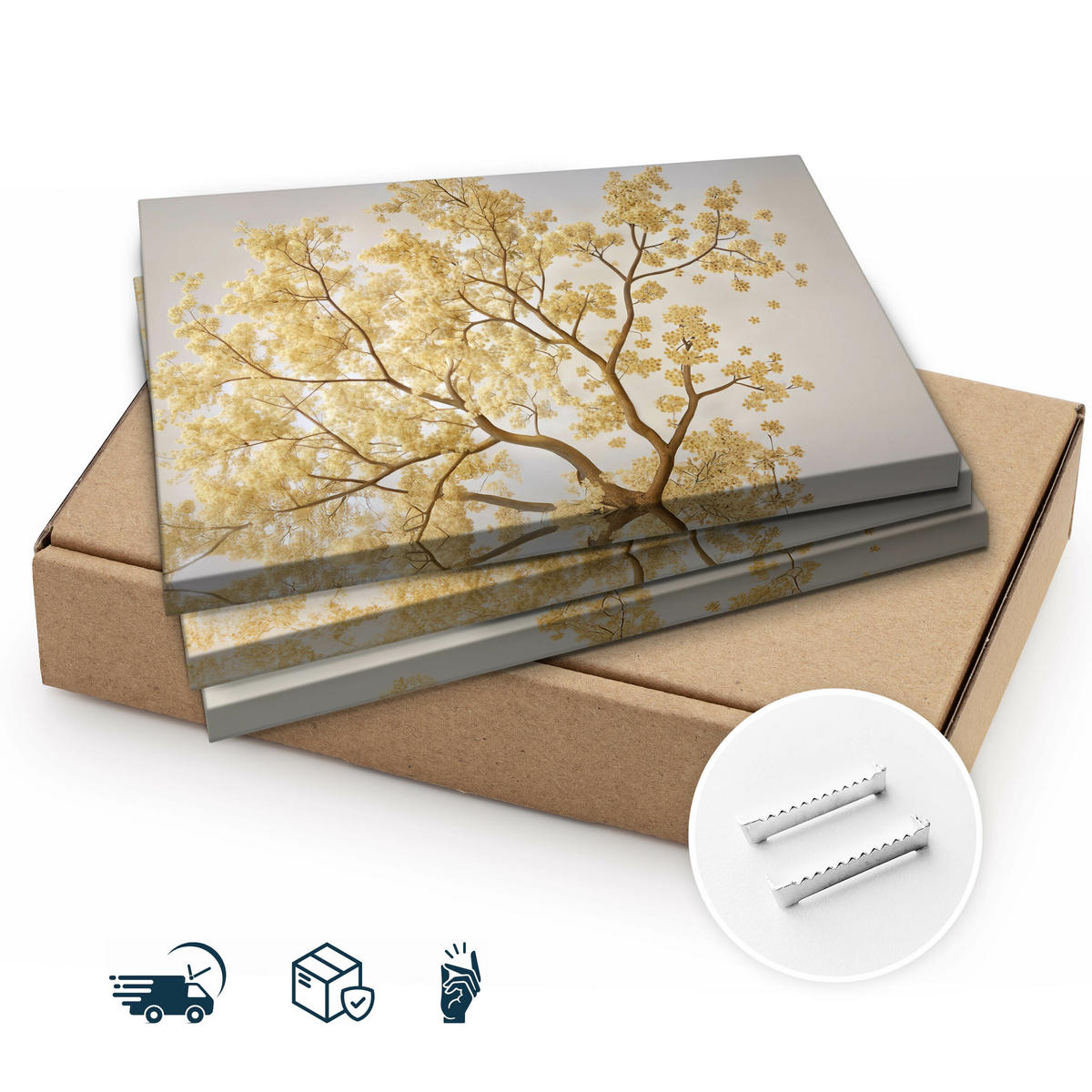 LEINWANDBILDER 3-es Set Baum Abstraktion - Beige/Weiß, Textil (90/40cm) - Muralo