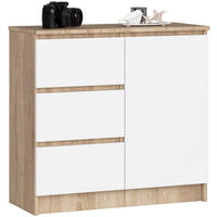 KOMMODE Eiche Sonoma, Weiß 77/80/35 - Weiß, Holzwerkstoff (80/77/35cm) - RAUMHIRSCH FURNITURE