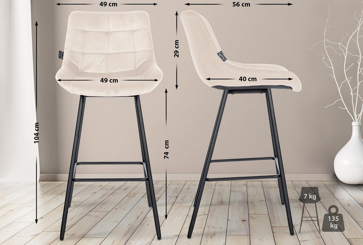 BARHOCKER Weston 104x49x56 cm creme - Creme, Metall (49/104/56cm) - furnicato