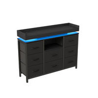 KOMMODE mit 8 Schubladen - integrierte Ladestation und RGB-LED-Beleuchtung - Schwarz - Schwarz, Holzwerkstoff (108/82/30cm) - DELFA