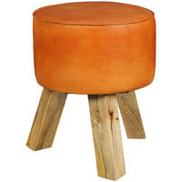 SITZHOCKER – Ziegenleder/Holz, 45 cm, Country-Stil - Braun, Mangoholz/Leder (37/45/37cm) - KADIMA DESIGN