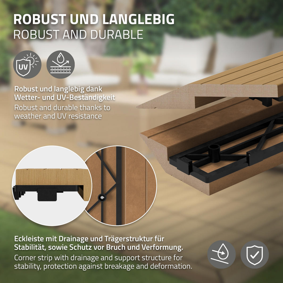 ZÁVĚROVÁ LIŠTA WPC pravý roh teak - barva starého dubu, kompozitní dřevo (38/2/7.5cm) - ML-DESIGN