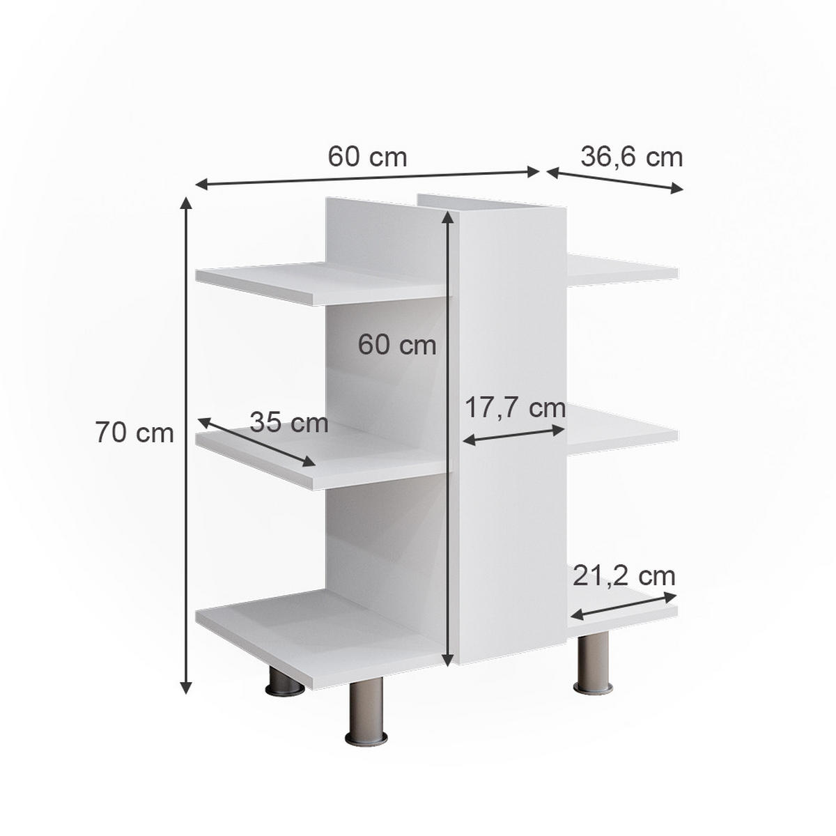 WASCHBECKENUNTERSCHRANK Fynn Weiß 60 x 70 cm mit 6 Ablage - Weiß, Holzwerkstoff (60/70/36.6cm) - Vicco