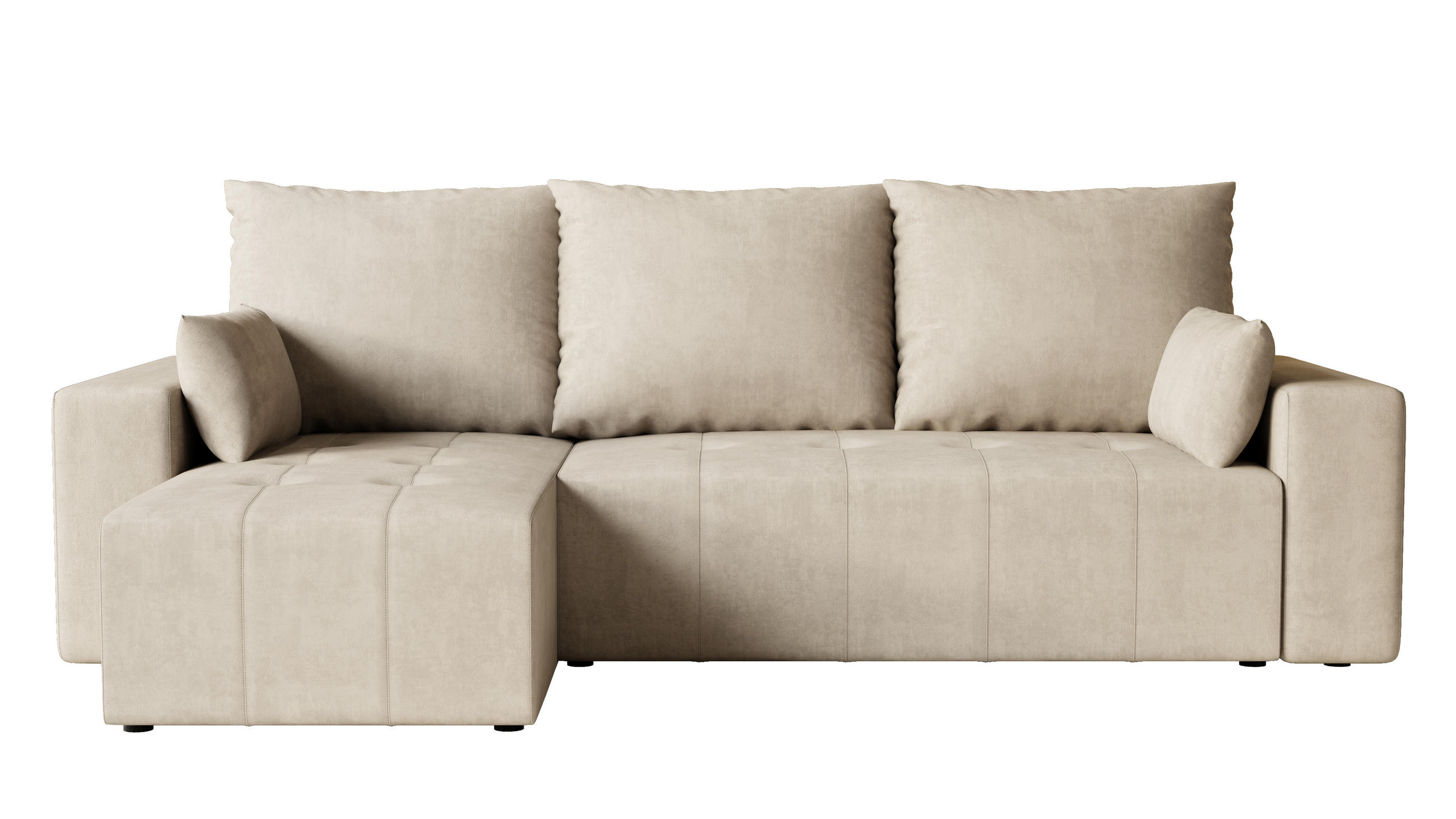 ECKSOFA Tico mit Bettkasten und Schlaffunktion, L-Form/XL-Form, Velourstoff, Universal - Beige, Holzwerkstoff (246/145cm) - 4ALL HOME