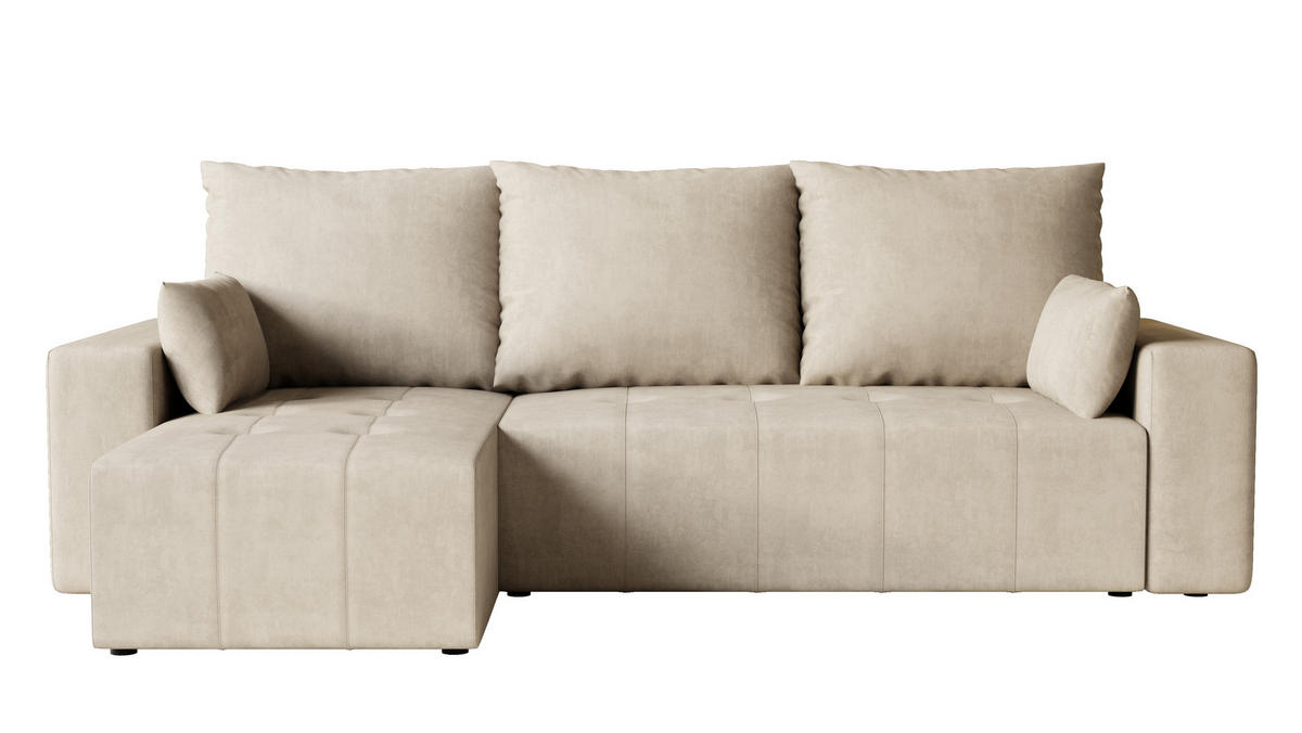 ECKSOFA Tico mit Bettkasten und Schlaffunktion, L-Form/XL-Form, Velourstoff, Universal - Beige, Holzwerkstoff (246/145cm) - 4ALL HOME