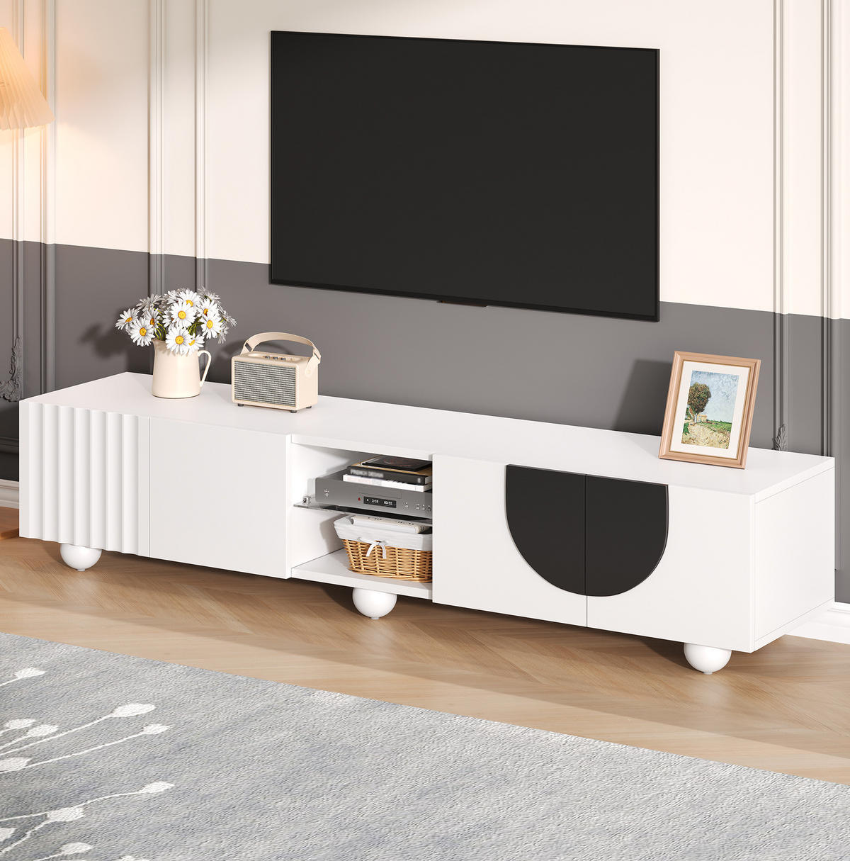 TV-SCHRANK mit offenen und geschlossenen Fächern 180 x 40 x 41,5 cm Weiß - Weiß, Holzwerkstoff (40/41.5/180cm) - Beauniv