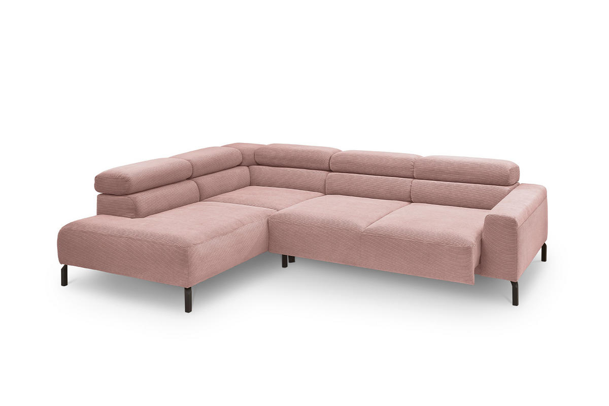 ECKSOFA MIT MOTORISCHEM SITZVORZUG DELIA Pink Cord - Pink/Schwarz, Textil/Metall (276/219cm) - KAWOLA
