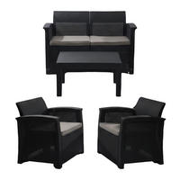 SET Natural mobilier de grădină 4-piese poliratan - negru, material plastic/material textil - Relaxdays