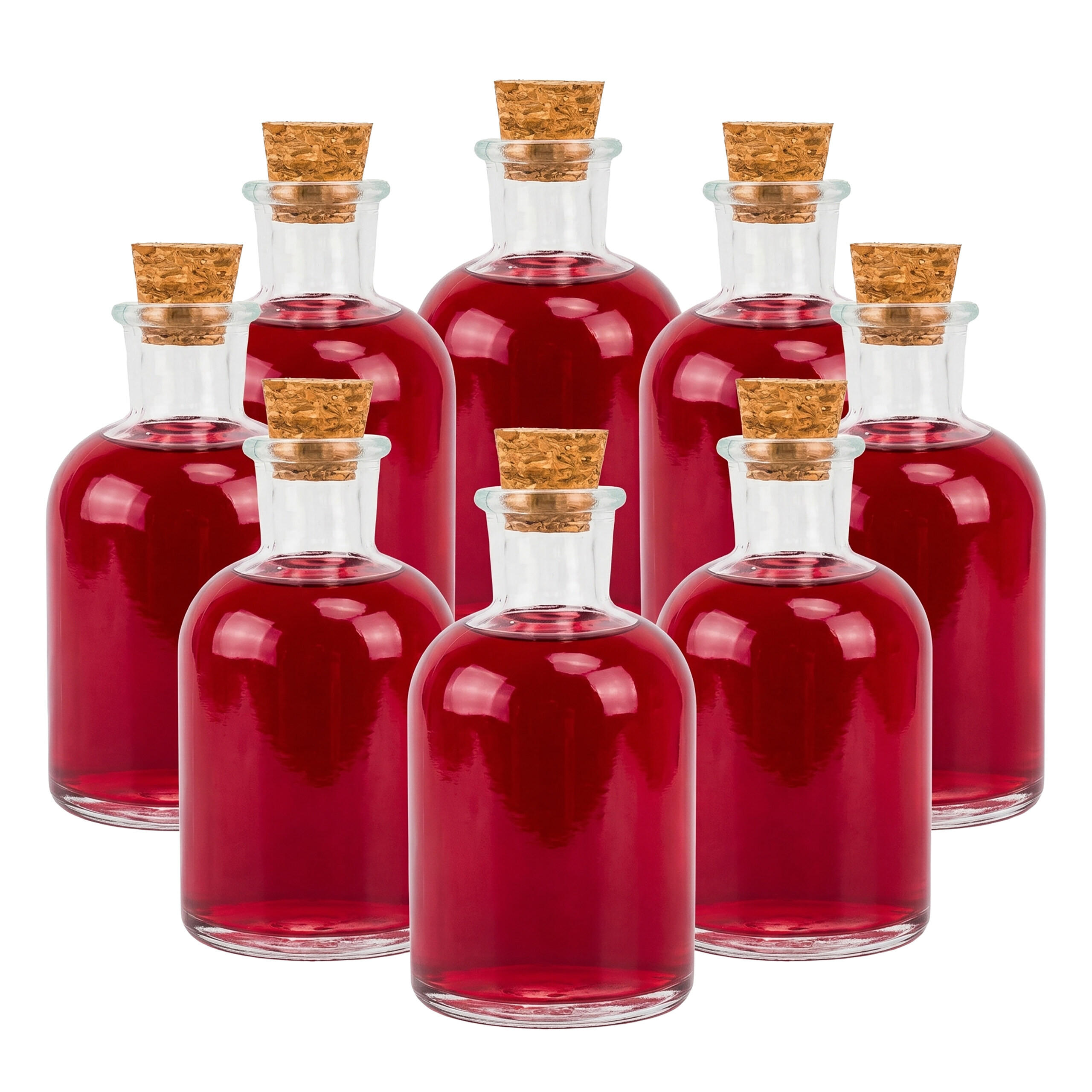 Relaxdays FĽAŠE transparentné prírodné 8-dielna-sada s korkovou zátkou 150 ml