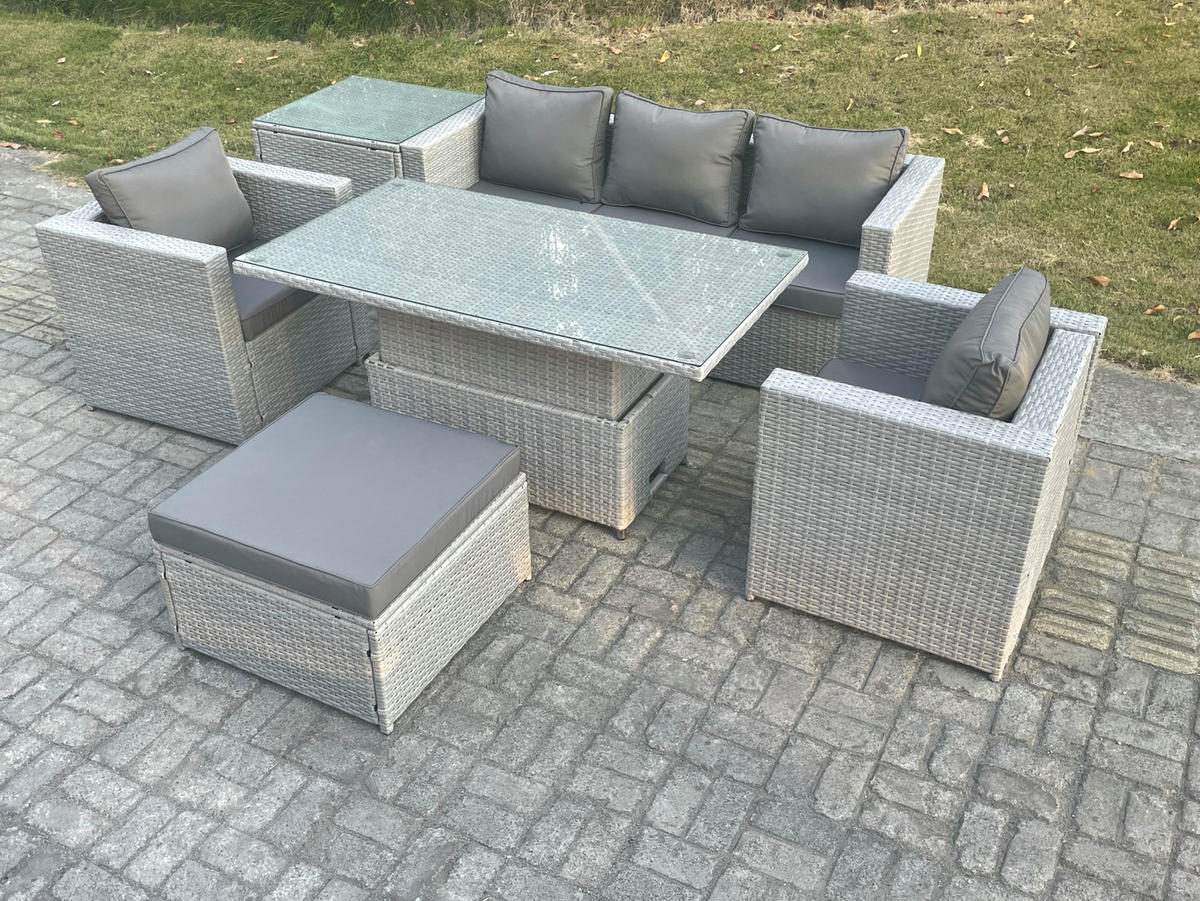 GARTENMÖBEL SET Polyrattan Helles Grau 6-teilige - Hellgrau, Metall - Fimous