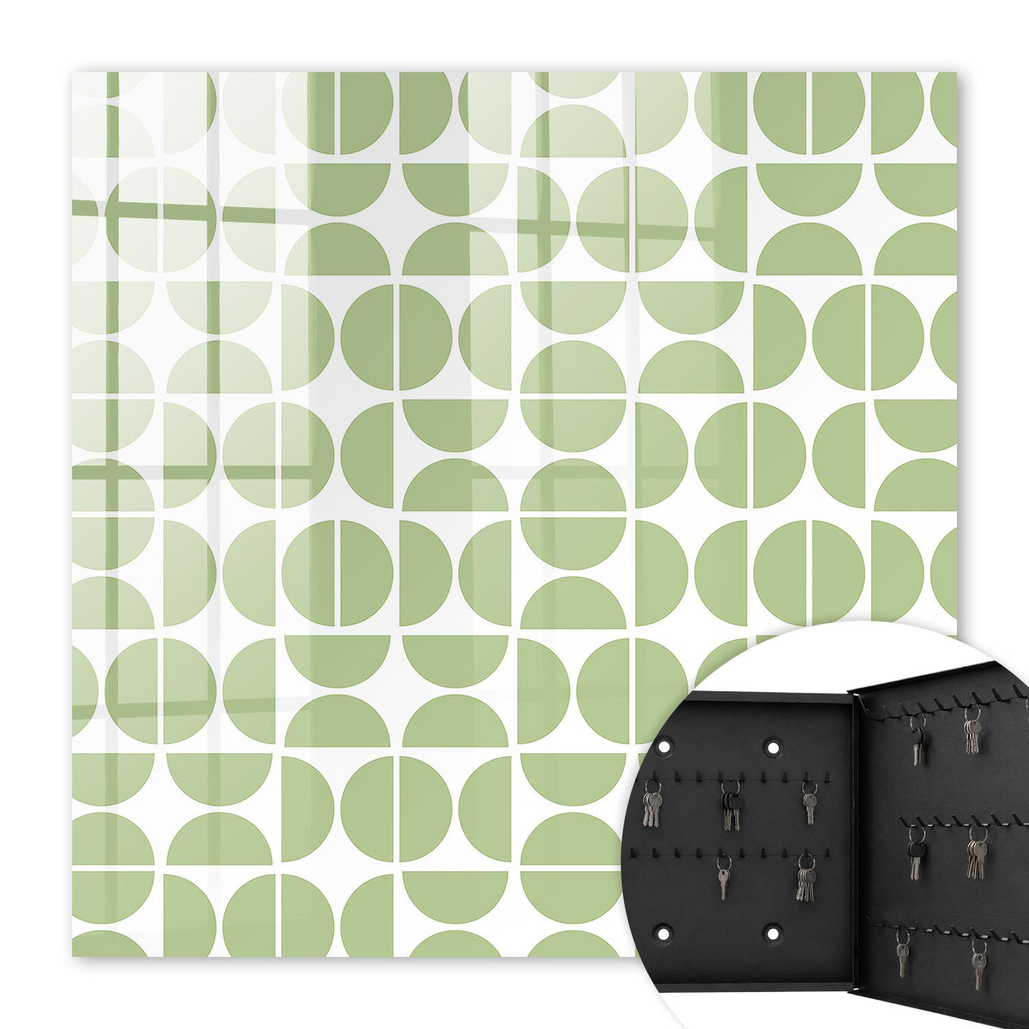 SCHLÜSSELBOX Schwarz 30x30 cm- Türöffnung nach rechts - Grüne Geometrie - Grün, Metall (30/30/5cm) - TULUP