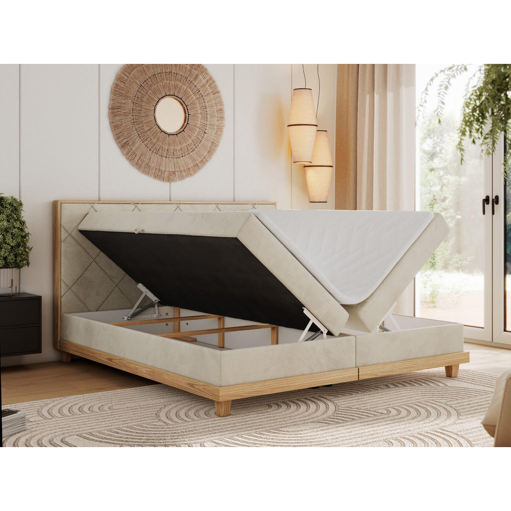 Thumbnail - MKS Boxbett, Beige, Textil, 2-Sitzer, H3, Rechteckig, 160x200 cm, Oeko-Tex®, Schlafzimmer, Betten, Boxspringbetten