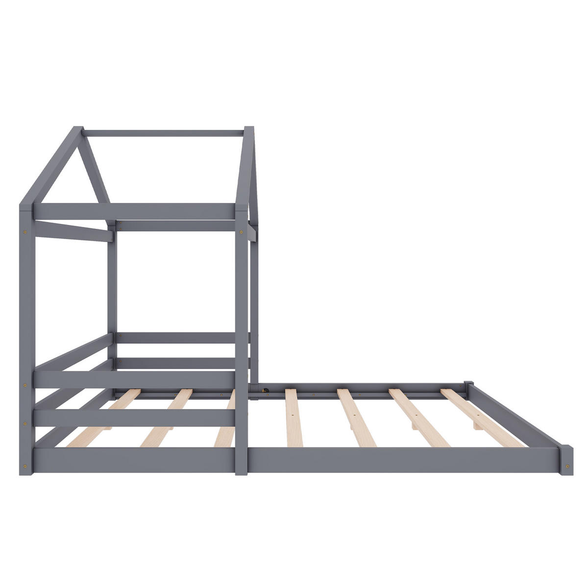 HAUSBETT 140/200 cm grau mit Lattenrost aus Kiefernholz - Grau, Holz (140/200cm) - OKWISH