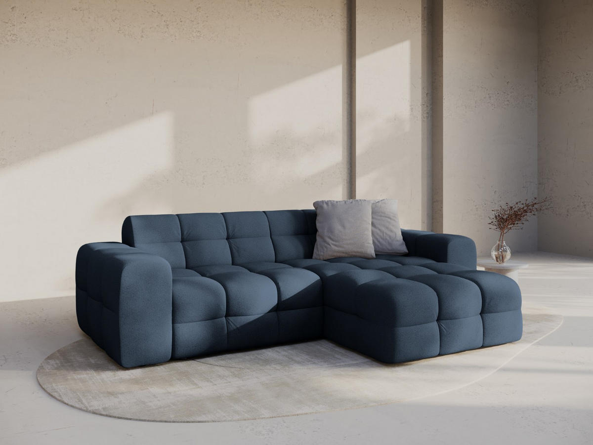 ECKSOFA rechts Kendal aus strukturiertem Stoff marineblau 4 Sitzplätze - Blau, Textil (173/256cm) - Micadoni