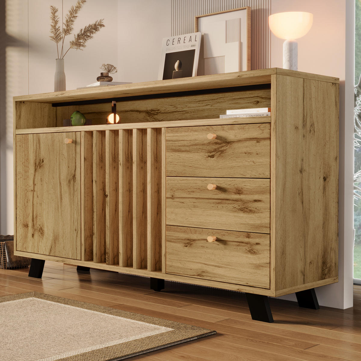 SIDEBOARD 120/40/85 cm Dunkle Eiche aus Holz mit Lamellenfront - Braun, Holz (40/85/120cm) - OKMYHOME