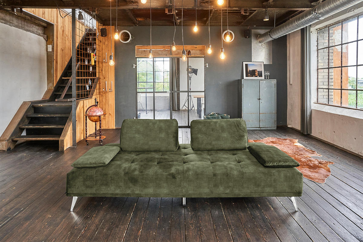 SOFA WIOLO Grün Velvet - Silberfarben/Grün, Textil (240/80/110cm) - KAWOLA