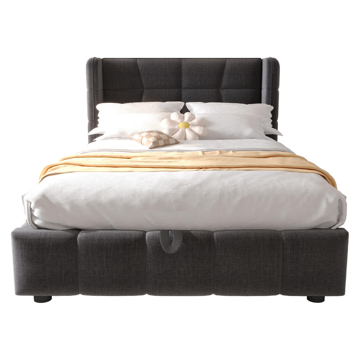 POLSTERBETT 90/200 cm grau aus Stoff mit Stauraum und Hebemechanismus - Grau, Textil (90/200cm) - OKWISH