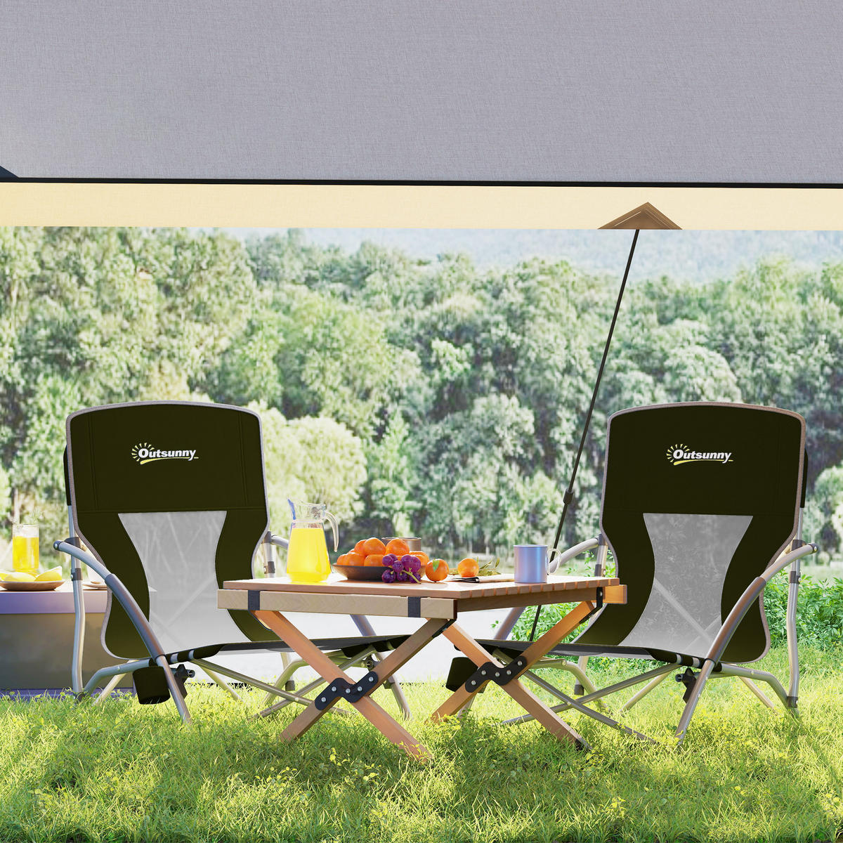 GARTENKLAPPSESSEL-SET DE-15660 mit Getränkehalter & Tragetasche Schwarz - Schwarz, Metall (55/62/58cm) - ComfortXL