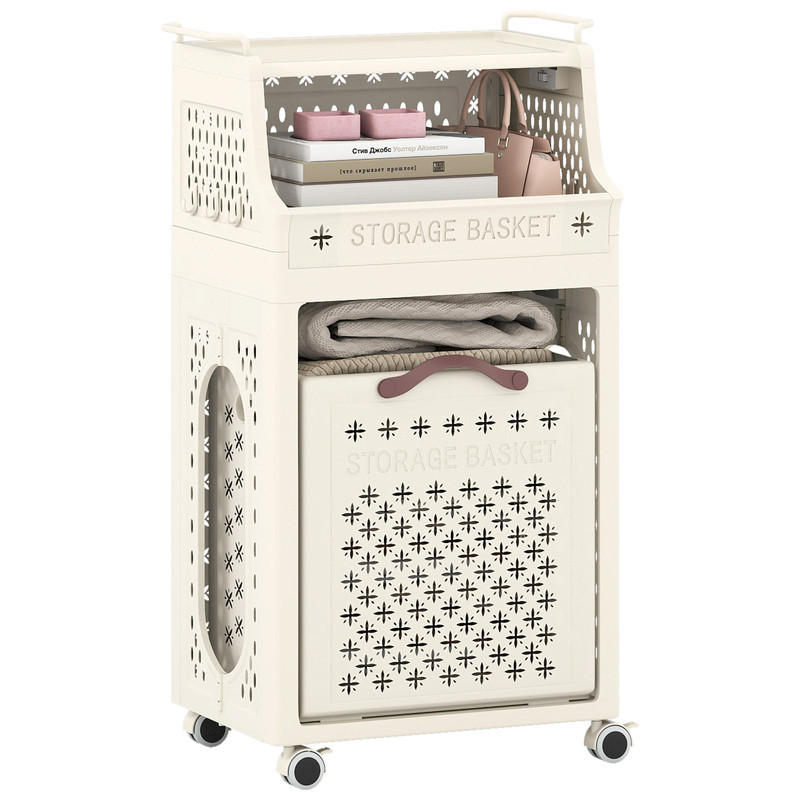 WÄSCHEKORBWAGEN Faltbarer beige - Beige, Kunststoff (44/78/29.5cm) - COSTWAY