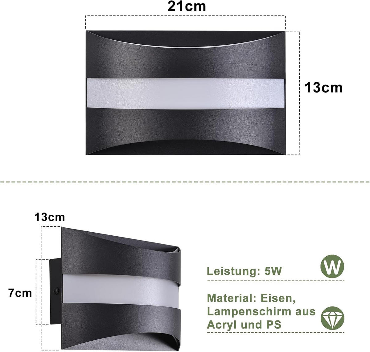 LED WANDLEUCHTE BUSH Ⅲ 21/13/8 cm - Schwarz, Metall (13/8/21cm) - Nettlife
