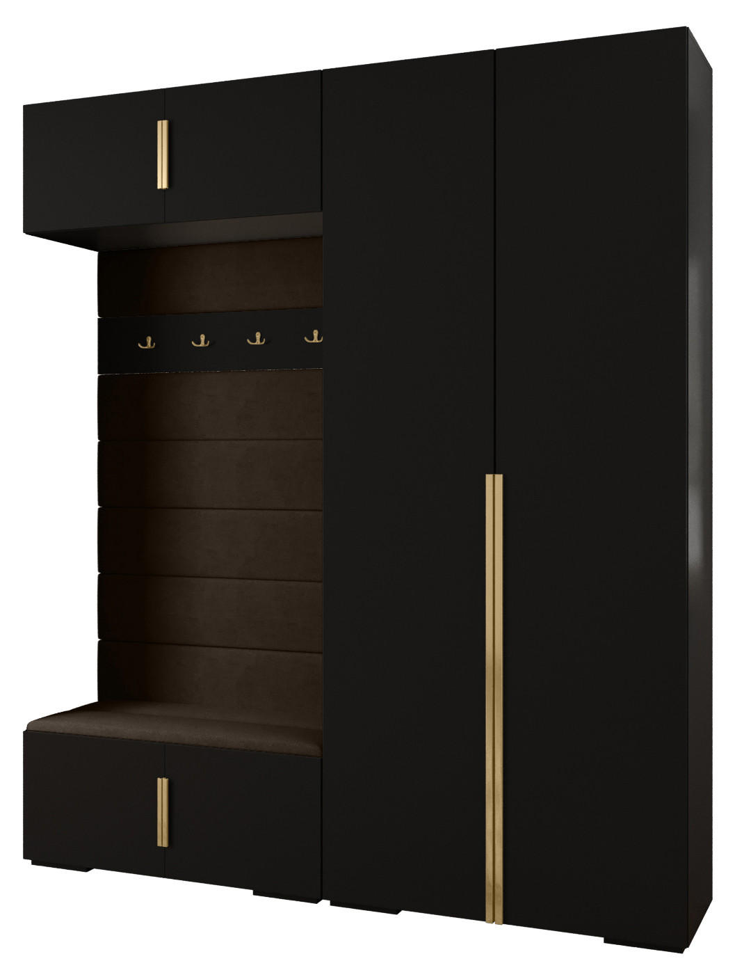 Abiks Möbel Garderoben-Set Schwarz, Braun, Gold 200x236.7x47 cm