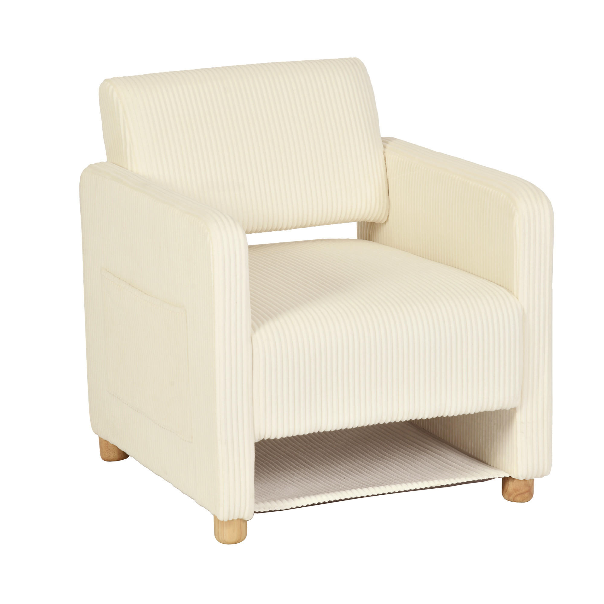 SESSEL, Gepolsterte breite Sitzfläche mit Armlehnen, Cordbezug, Massivholzfüße, Beige - Beige, Holz (46.5/77.5/46.5cm) - Meubles Cosy