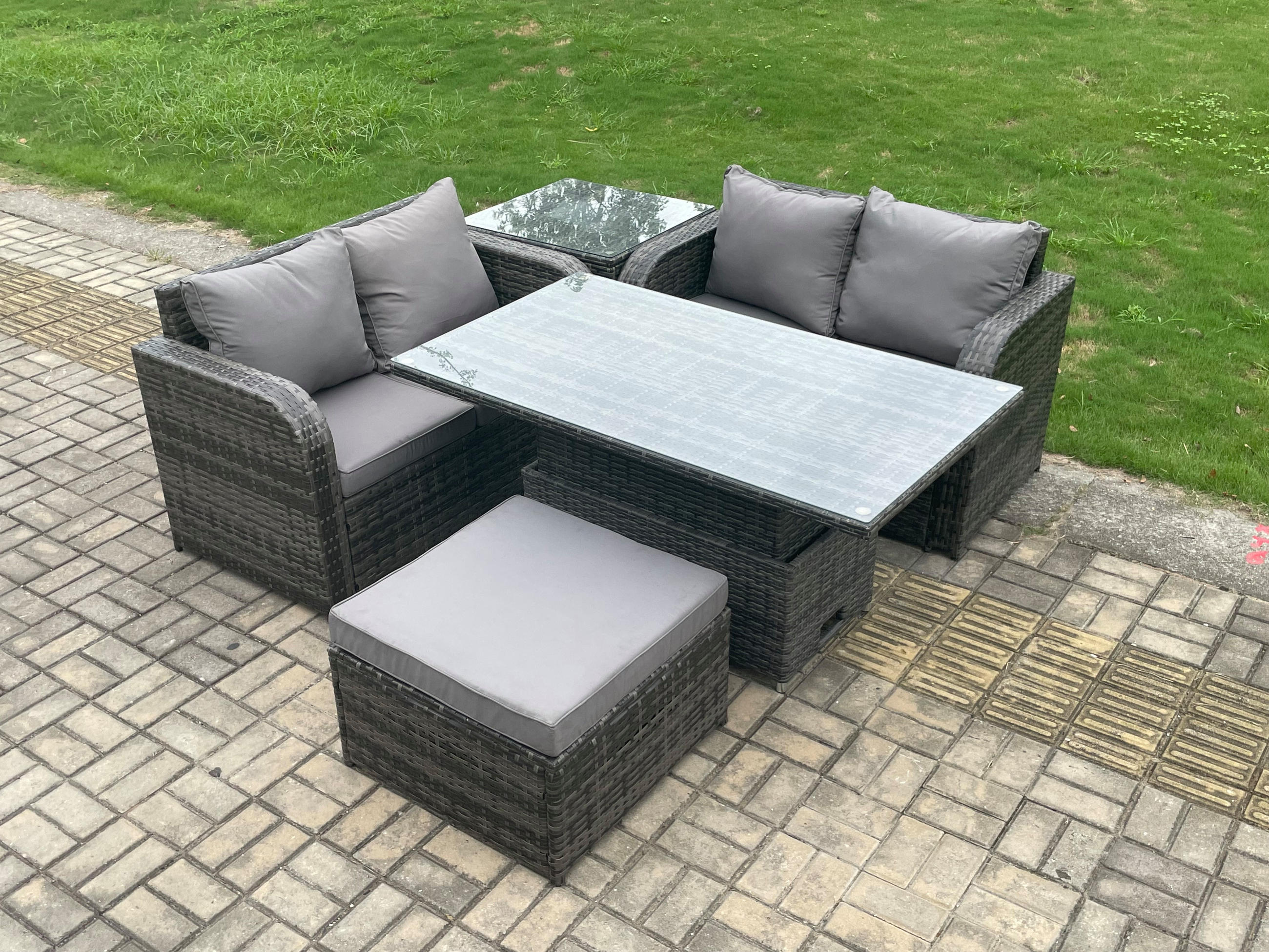 GARTENMÖBELSET Polyrattan 5-Sitzer - Dunkelgrau, Metall - Fimous