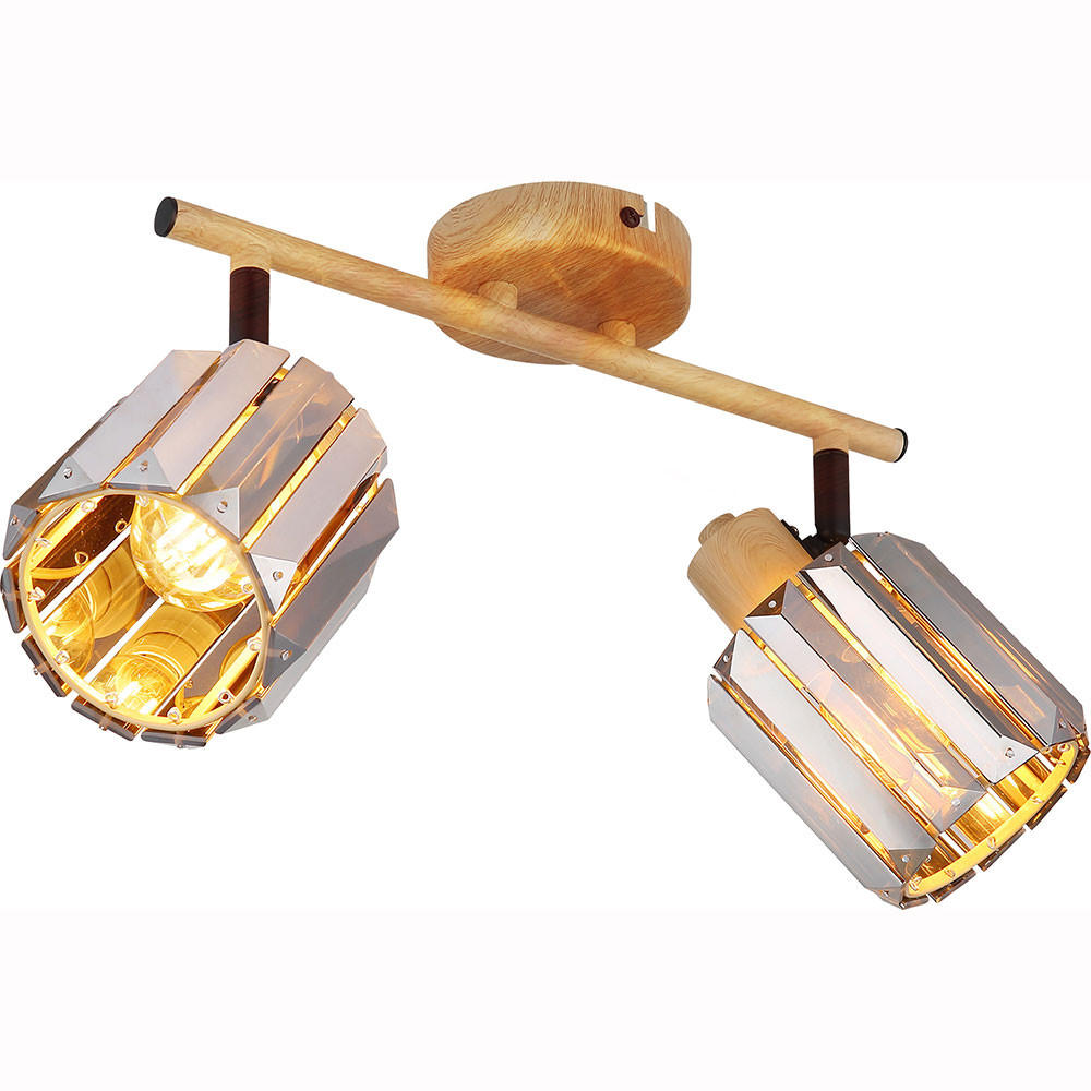 DECKENLEUCHTE Kristall Rauch Holzoptik 2-flammig - Grau, Metall (33/9/15cm) - Nowa