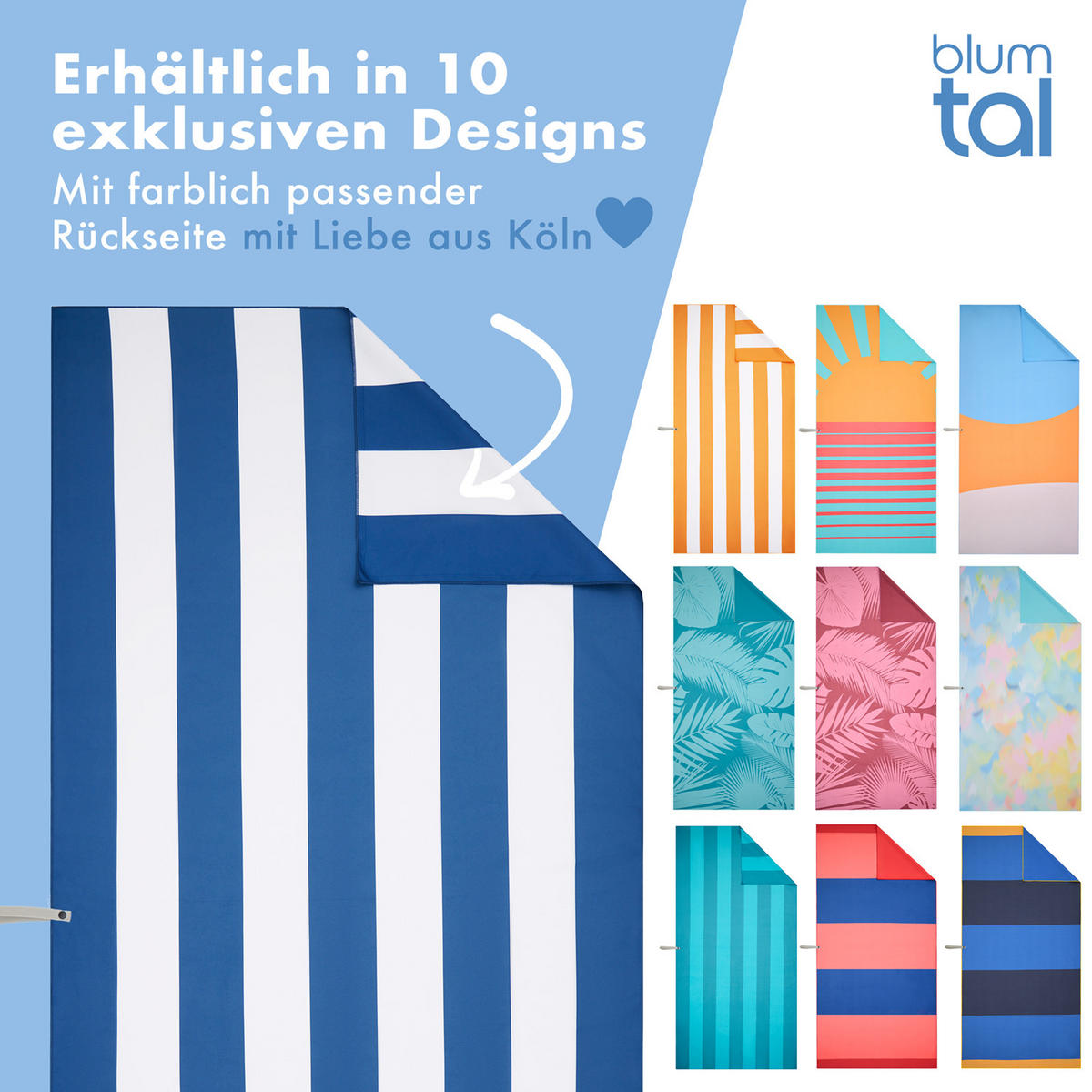 STRANDTUCH Thor 90/180 cm, Blaue Streifen - Blau, Textil (90/180cm) - Blumtal