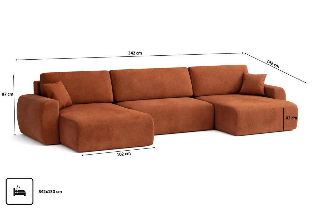 ECKSOFA Mit Schlaffunktion Und Bettkasten U-Form Ariel U, Veloursstoff Salvador, Dunkelbraun - Dunkelbraun, Holz (342/142cm) - Kaiser Möbel