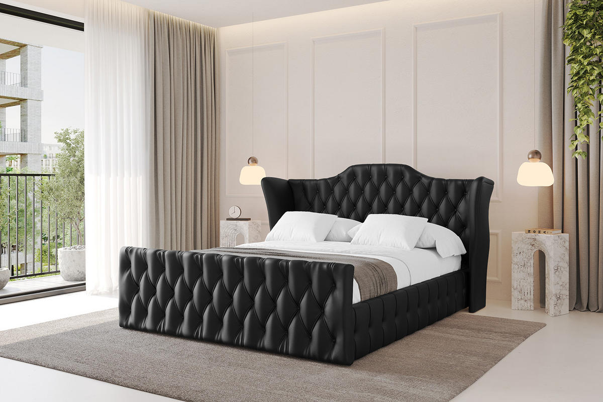 POLSTERBETT mit Bettkasten, Fußteil und Lattenrost, Boxbett ohne Matratze - MODY-Z 180x200 Schwarz Kunstleder - Schwarz Hochglanz, Holzwerkstoff/Textil (180/200cm) - ALTDECOR